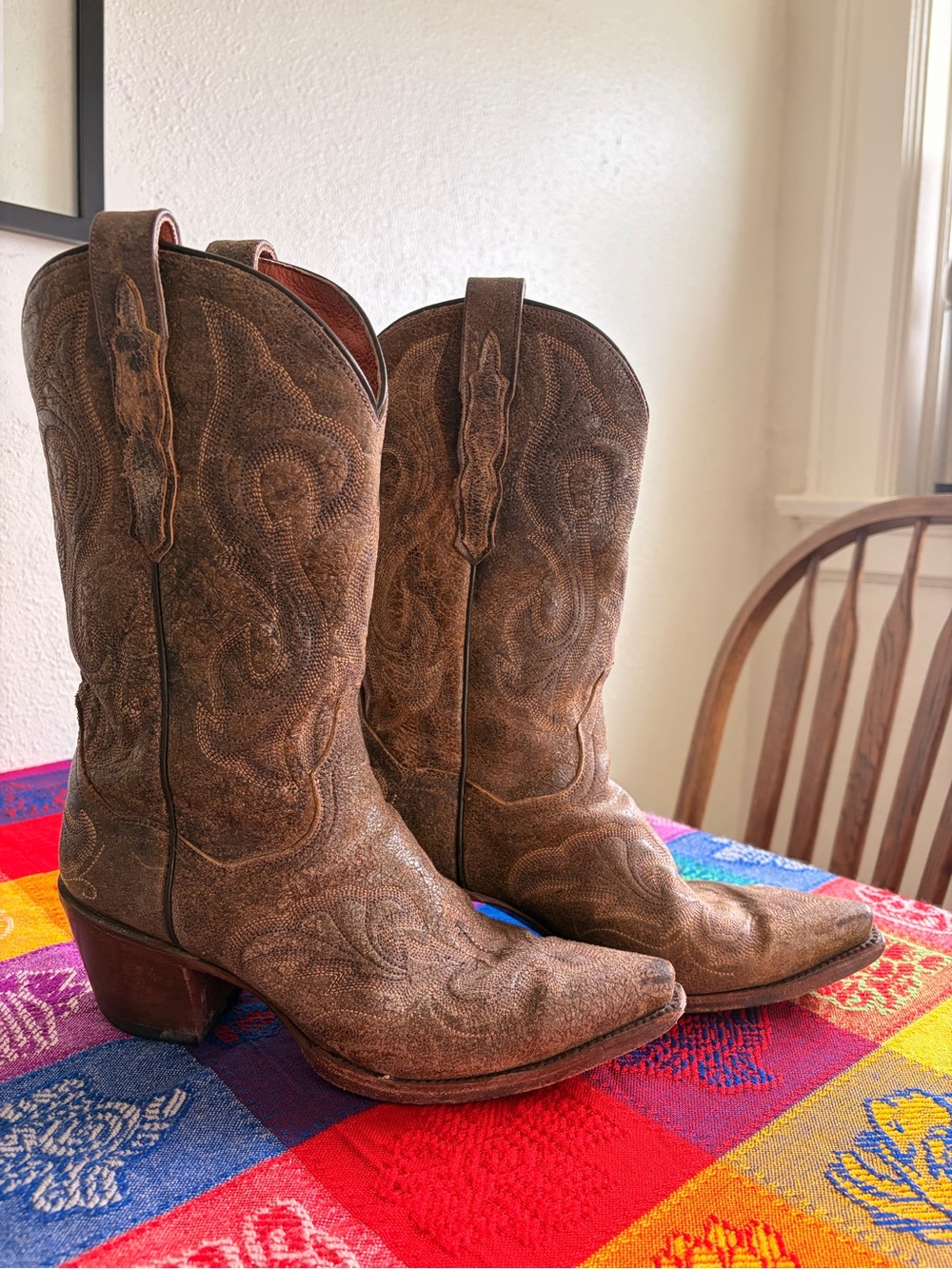 Dan Post Distressed Brown Embroidered Western Heeled Boots